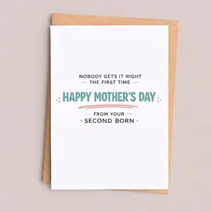 Funny Mother's Day Card From Second Born, Nobody Gets It Right The First Time, Card For Mom From Daughter Or Son, Greeting Card with Envelope