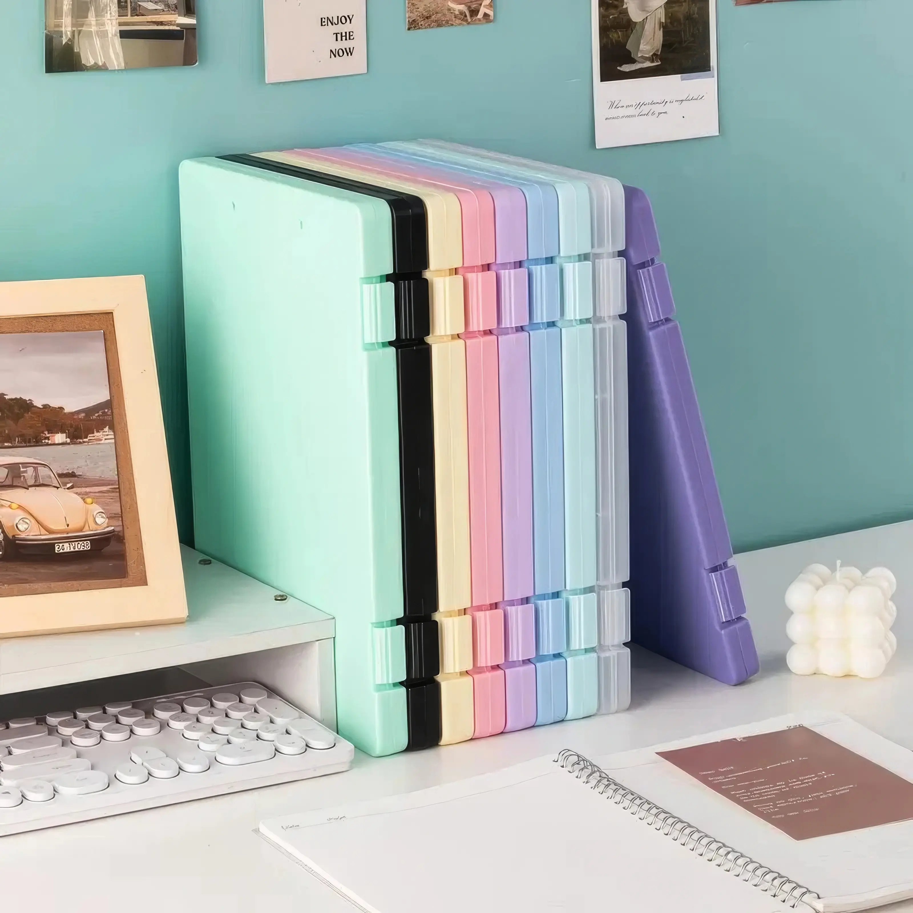 Large Capacity Folder Organizer Box, Stackable File Storage Container with Lid, Portable Document Case for Home Office Desk, Heavy Duty Plastic Accordion File Holder