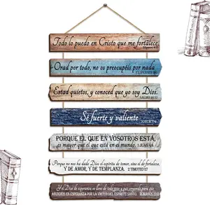 Spanish Christian Wall Art Office Inspirational Wooden Bible Verses Bedroom Scripture Hanging Wood Sign for Kitchen Living Room Brown