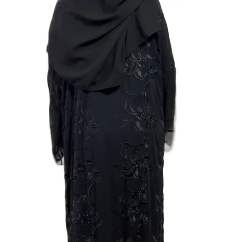 Single Shafon Abaya - Black Abaya with Shafon Overlay as shown in the Image