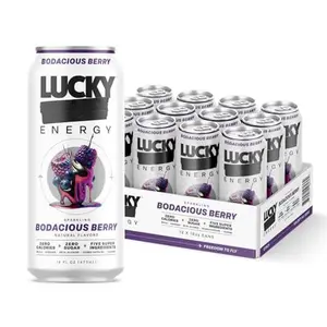 Lucky Energy Sugar Free Energy Drinks 16 Fl Oz Cans (12-Pack) Healthy Energy Drink. Bodacious Berry with Maca, Ginseng, Taurine, Beta-Alanine, 200mg Caffeine