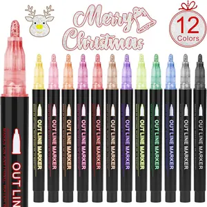 12/24 Color Metal Glitter Drawing Markers, Bag Pack Outline Pens, Student Art Supplies, New Condition, No Ca Prop 65 Warning Quick-Drying Waterproof for Canvas, Rock, Wood, Stone, Glass, Ceramic, Fabric Painting, DIY CraftsCustomizing my shoes/phone case