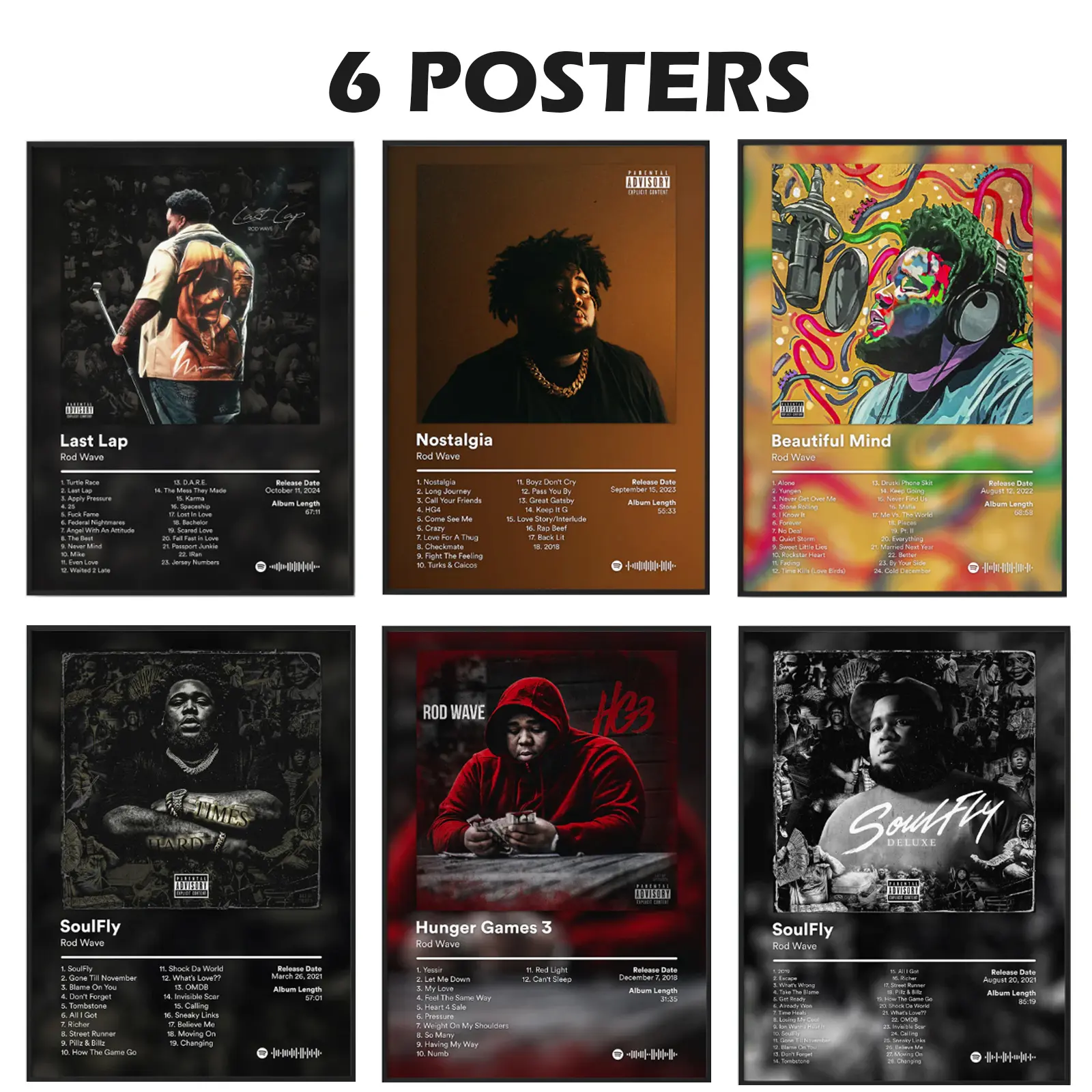 Set of 6 Emotional Rap R-R0D Wave Premium Wall Art Poster Unframed HD Print Home Office Decor Unique Trendy Gift