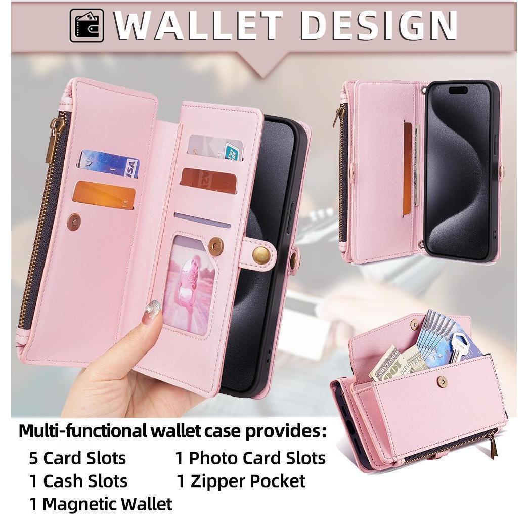 Fashionable Zippered Side-Clasp Multifunctional Wallet-Style Phone Case Featuring A Wallet, Card Holder, Stand, And Wrist Strap. Available In Multiple Colors. Compatible With iphone 17 pro case 17 Pro Max, 16, 15, 14, 13,12 Pro Max . Makes A Great Holiday