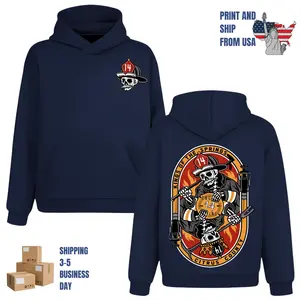 Firefighter Skull Engine 14 Badge Hoodie, 2 Sides, dark firefighter badge art, oversized hoodie for men, tactical streetwear, gift for first responders