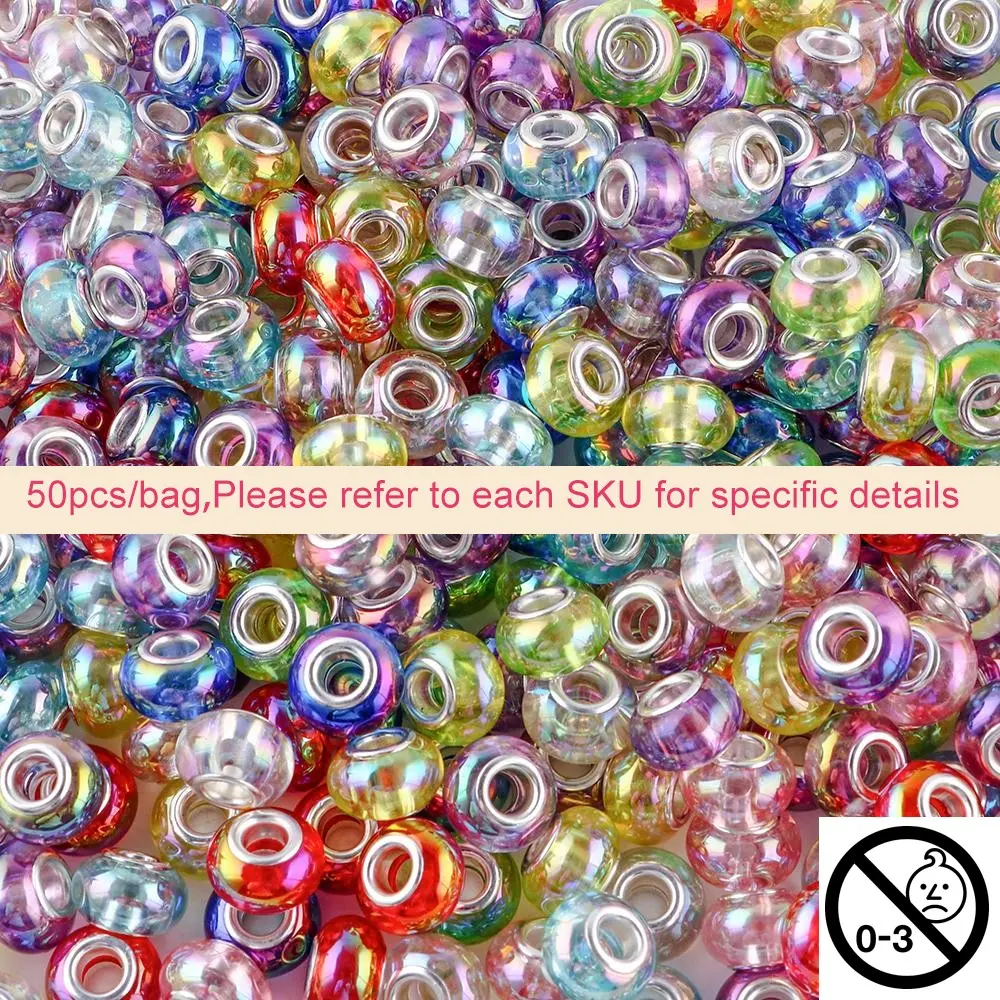 50pcs Mixed Color Large Hole Acrylic Spacer Beads, Bead Assortment, Creativity Round Shape Beads for DIY Jewelry Making, Bracelets, Keychains, Decorative Accessories, DIY Beading Accessories, Beads Set, Beads for Crafts