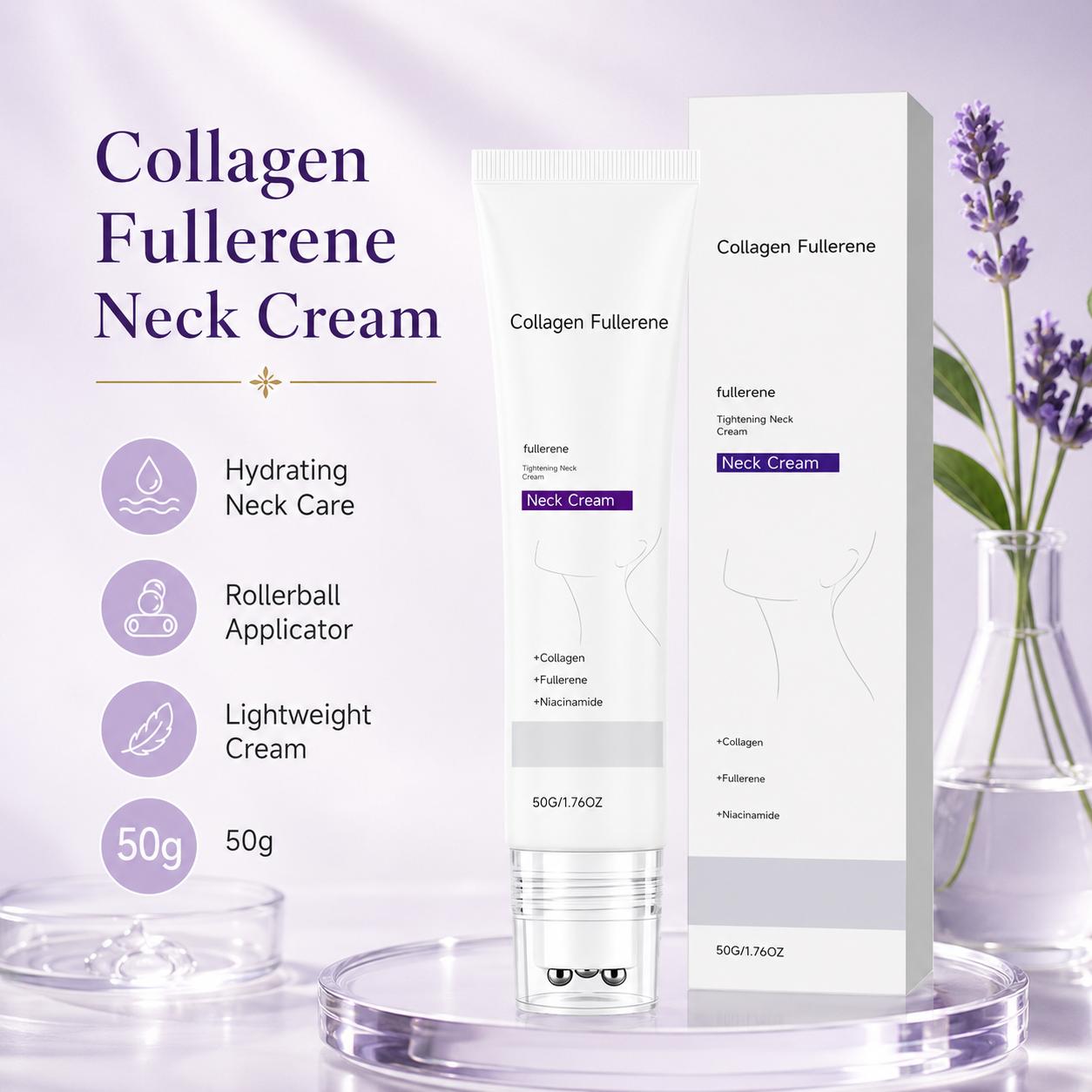5-Roller Collagen Neck Firming Cream 50g for Neck Care, Hyaluronic Acid & Vitamin C+E Infused, Massage Rollers for Wrinkles & Double Chin Reduction, Edema Relief (Suitable for Wrinkled Skin), Reduces Wrinkles, Collagen Blend, Body Care Routine, Neck Area