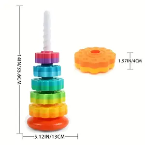 Rainbow Rotating Tower Toy, Colorful Wooden Stacking Sensory Toy, Kids Interactive Stacking Jenga Game, Rainbow Tower Blocks for Baby & Toddlers#GLOBAL PICKS