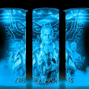 Glow in the Dark Cody Rhodes American Nightmare Wrestling Cup Mug Tumbler 20oz Stainless Steel Tumbler with Slide Closure Lid, Reusable Plastic Straw, Handmade Design - Drinkware
