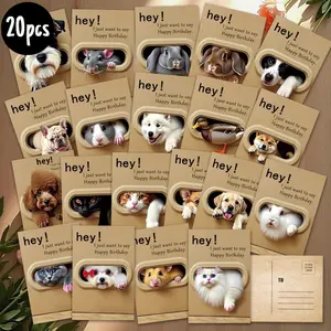 20pcs Unique animals peek at birthdays through doors and windows postcard,unique Everyday gift for family & friends, congratulate, birthday thank you