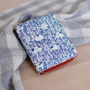 Guinea Pig Pattern Zipper Wallet featuring Guinea Pigs and Tulips Pattern in Navy Blue and White