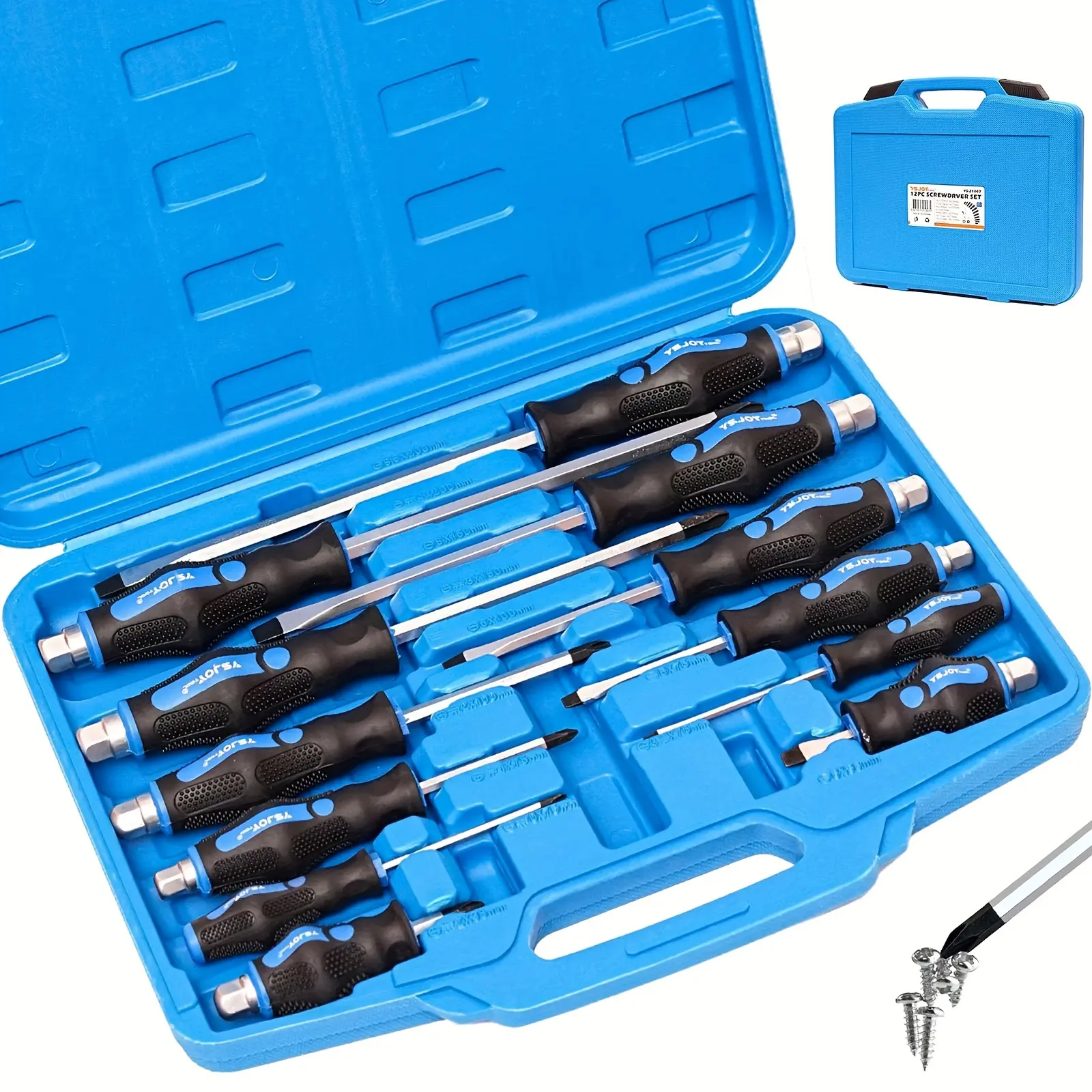 【PM】12-Piece Magnetic Screwdriver Set with Case | Precision Screwdriver Set with Ergonomic Handle for Automotive, Electronics and Household Repair