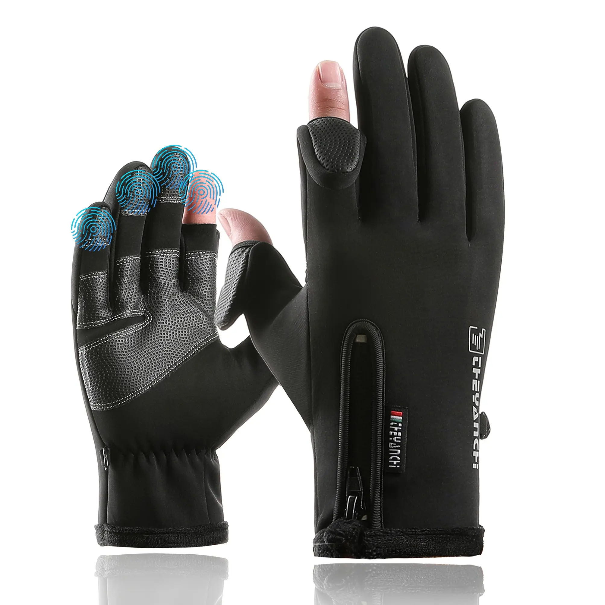 Warm Winter Cycling Gloves for Men, Fleece Lining, Touchscreen, Full Finger, Windproof, Anti-Slip, Sports Gloves for Bike Riding, Camping