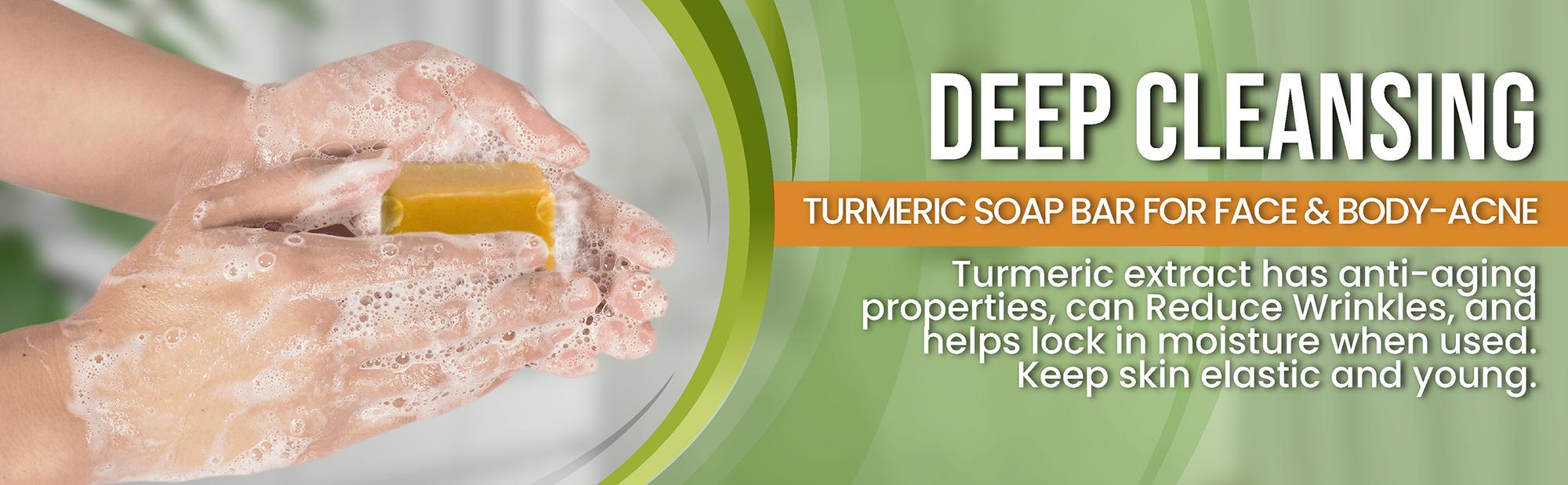 AMVital Turmeric Bar Soap (6 Pack, 4oz Each, 24 Months Shelf Life) - Natural Handmade Cleanser for Face & Body, Hydrating Exfoliating Jabon de Curcuma, Dark Spot Targeting, Brightening, Normal & Sensitive-Safe Bath Wash