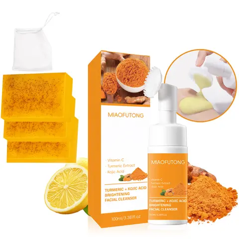 Turmeric Cleansing Duo: Gentle Foaming Mousse & Lemon Turmeric Soap Set - Daily Face Care for All Skin Types
