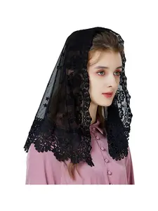 Bridal embroidered floral mantilla lace fringe shawl veil
