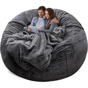 (No Filler Bean Bag Chair Cover Without Filler,Big Round Soft Fluffy PV Velvet Washable Bean Bag Lazy Sofa Bed Cover for Adults,Living Room Bedroom Furniture Outside,5ft Dark Grey