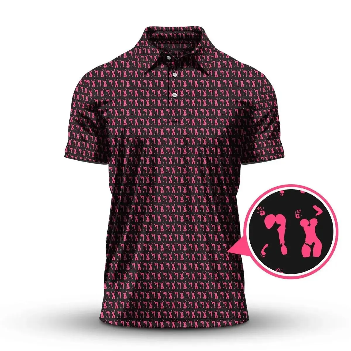 Premium Dry Fit Golf Polo Shirt Neon Pink Charcoal Abstract Graphic Made in USA