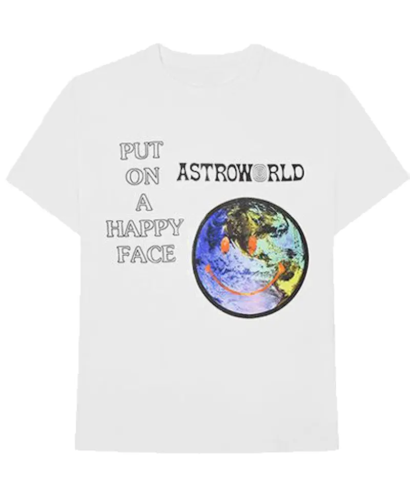 Travis Scott Astroworld Happy Face Tee White (men) by StockX