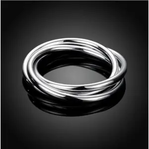 Silver Plated Bangle Bracelet Set for Women - 3 Count Thick Round Cuff Jewelry, Valentine's Day & Birthday Gift