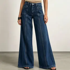 Women 's Wash Wide Leg Jeans Fashion Solid Color Vintage Denim Trousers for Party Reunion Casual Wear loose fit casual pant Jean Womenswear