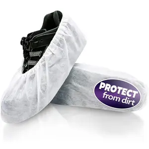 100 Pcs White Shoe Covers Disposable (50 Pairs) - Disposable Shoe Covers for Indoors, Thin Non-Woven Fabric, Stretch Fit Up to 15.7" - Single-Use & Not Waterproof for Home Use, Cleaning & Guest Visits