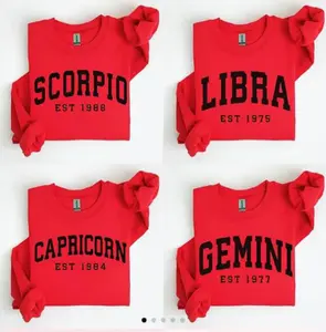 LEAVE A NOTE OR DM SHOP) Custom Zodiac Sweatshirt - Red, Personalized Year Astrology Pullover, Unisex Crewneck, Cute Horoscope Birthday Gift, Celestial Sign Outfit 2025