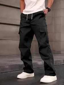 Men's Casual Cargo Pants with Drawstring Waist Adjustable, Multi-Pocket Design for Daily Wear Comfortable Leisure