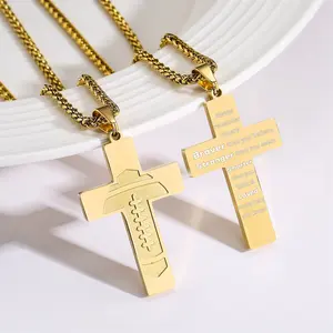 American Football Stainless Steel Cross Bible Pendant Necklace First Communion Baptism Sports Jewelr