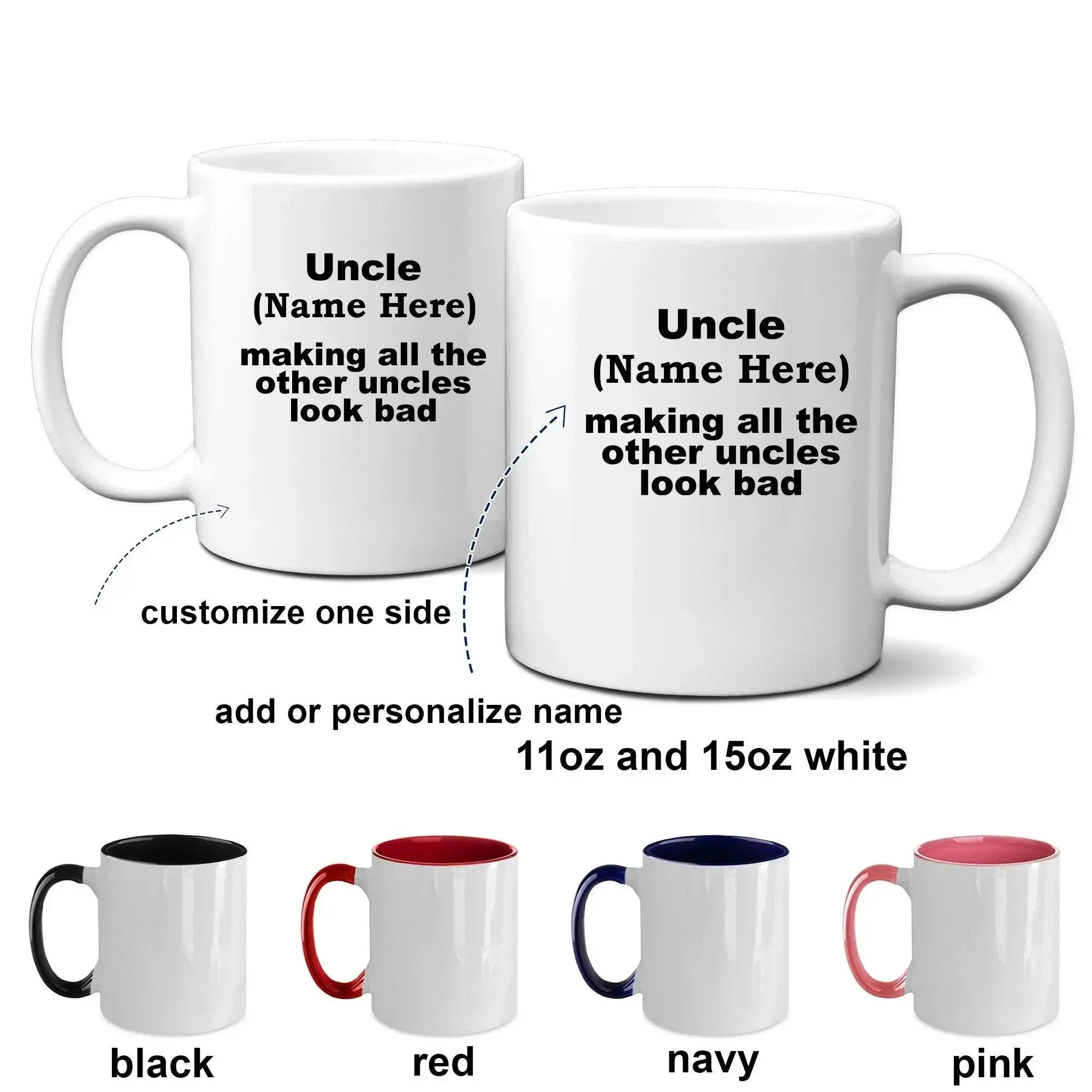 Custom Uncle Mug - Personalized mug for your favorite uncle white ceramic coffee cup, two-tone black, navy, red, pink