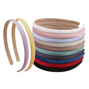 Solid Fabric Headbands for Women and Girls, 10mm Soft Satin Thin Non-Slip Hairbands, Set of 12