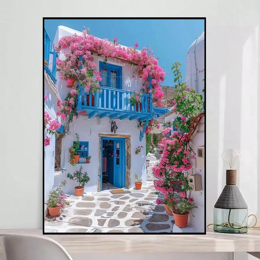 Beauty Blue Greece Santorini And Mykono Island Scenery 5d Full Diamond Painting Art Aegean Sea Landscape Cross Stitch Decor Needle Crafts Kit