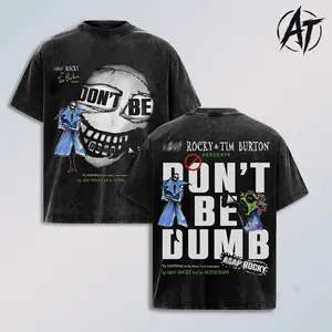 Don’t Be Dumb Rocky Tour 2026 Vintage Washed Oversized Graphic Tee,  Tim Burton Inspired Rakim Mayers Fan Hip Hop Streetwear Shirt, Double Sided Flacko Rap Merch Heavyweight Cotton T Shirt, Dark Y2K Urban Fashion Concert Outfit Unisex Gift for Rap Fans