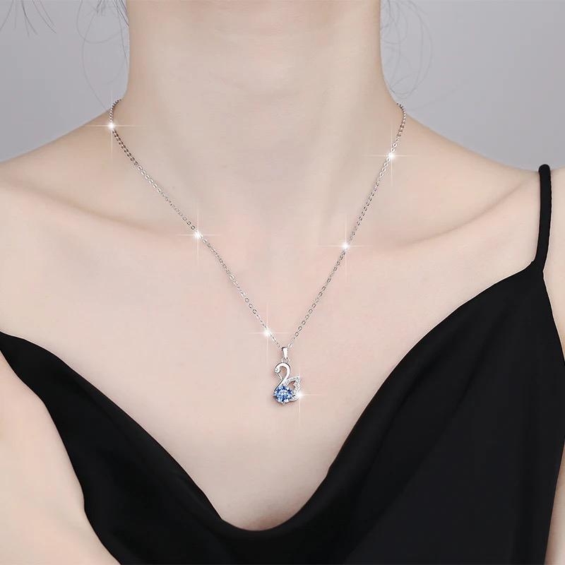 Moissanite Diamond Swan Pendant Necklace - 1.0 ct Sterling Silver Pendant with Swan Design and Sterling Silver Chain