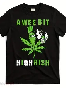 Men'S Funny 420 Weed St. Patrick'S Day T-Shirt - Irish Pot Smoking Graphic Tee with "A Wee Bit Highrish" Slogan & Irish Flag Design - 100% Breathable Crew Neck, Casual Short Sleeve Shirt for St. Paddy'S Day Parties & Casual Attire - Humorous Gift fo