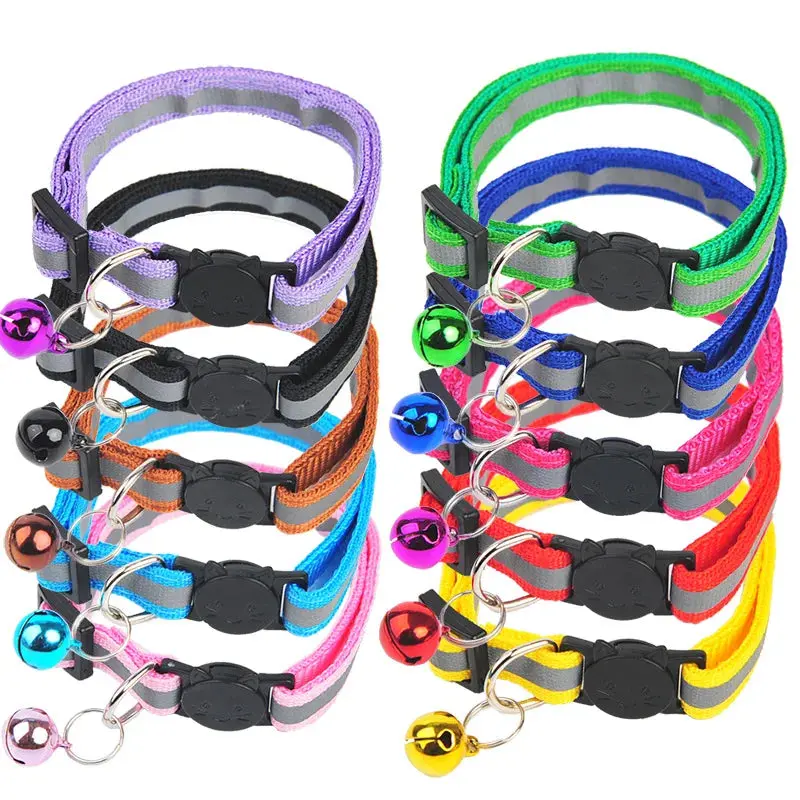 Reflective Breakaway Cat Collar with Easy Release, Safety Bell, Soft Nylon, Night Reflector, Elastic Adjustable Design (9 Colors)