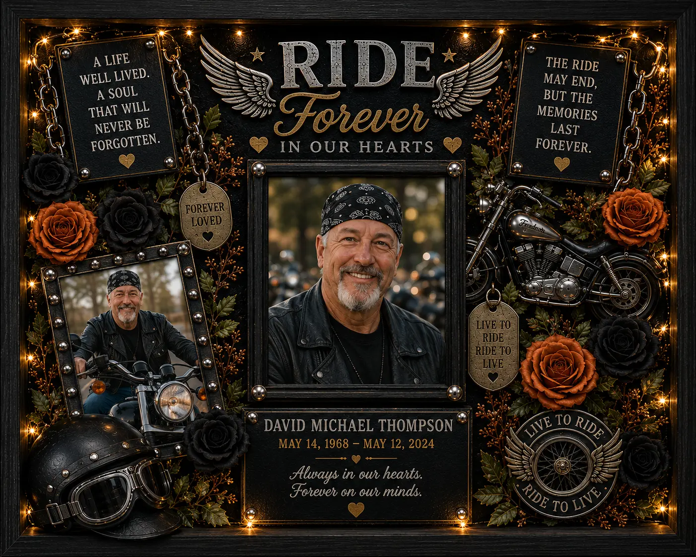 Personalized Motorcycle Memorial Shadow Box | Ride Forever Keepsake