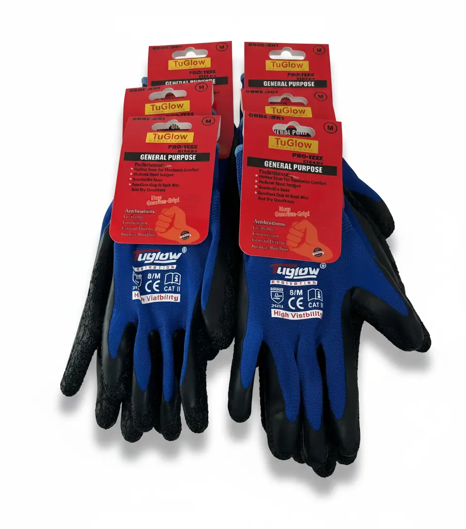 TuGlow Safety Work Gloves Nitrile Coated Coarse Palm -12 Pairs