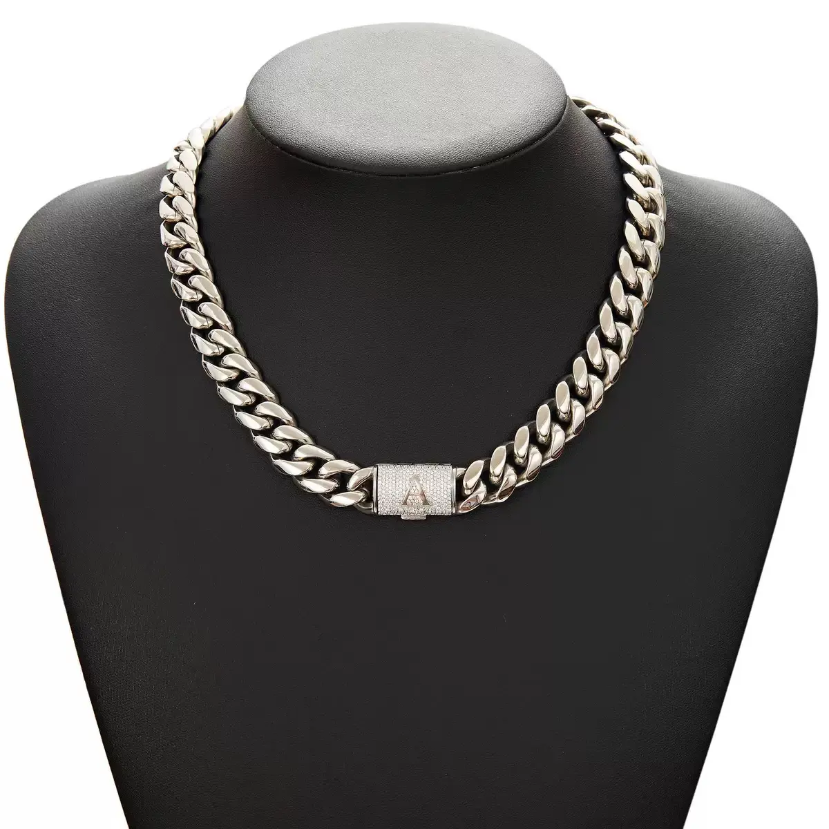 High-Quality Stainless Steel Miami Cuban Hip-Hop Necklace, Chunky Chain Jewelry Accessory with Vacuum Nano Electroplating, 14mm Width, 18-30in Length, Low Allergenic, Color-Resistant, Exquisite Gift for Initial Letter Necklace Lovers