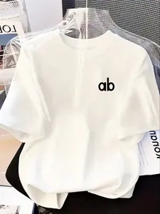 Women's Summer Spring New Ab Letter Print Round Neck T-Shirt, Loose Fit Slimming, Casual Comfortable Breathable, Perfect for Daily Wear