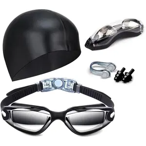 Swim Goggles Swimming Goggles No Leaking with Nose Clip, Earplugs, Swim Cap and Case for Men Women