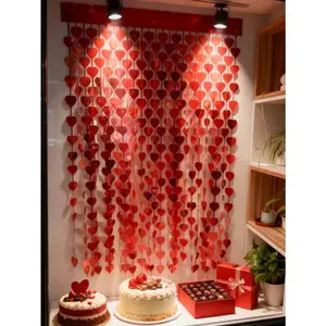 1pc Heart-Shaped String Curtain-Valentines Decorations,Valentines Party Decoration, Red Heart Shape Tinsel Foil Fringe Curtain Valentines Photo Backdrop,Streamer Backdrop For Birthday,Engagement,WeddingStreamer Backdrop For Birthday,Engagement,Wedding