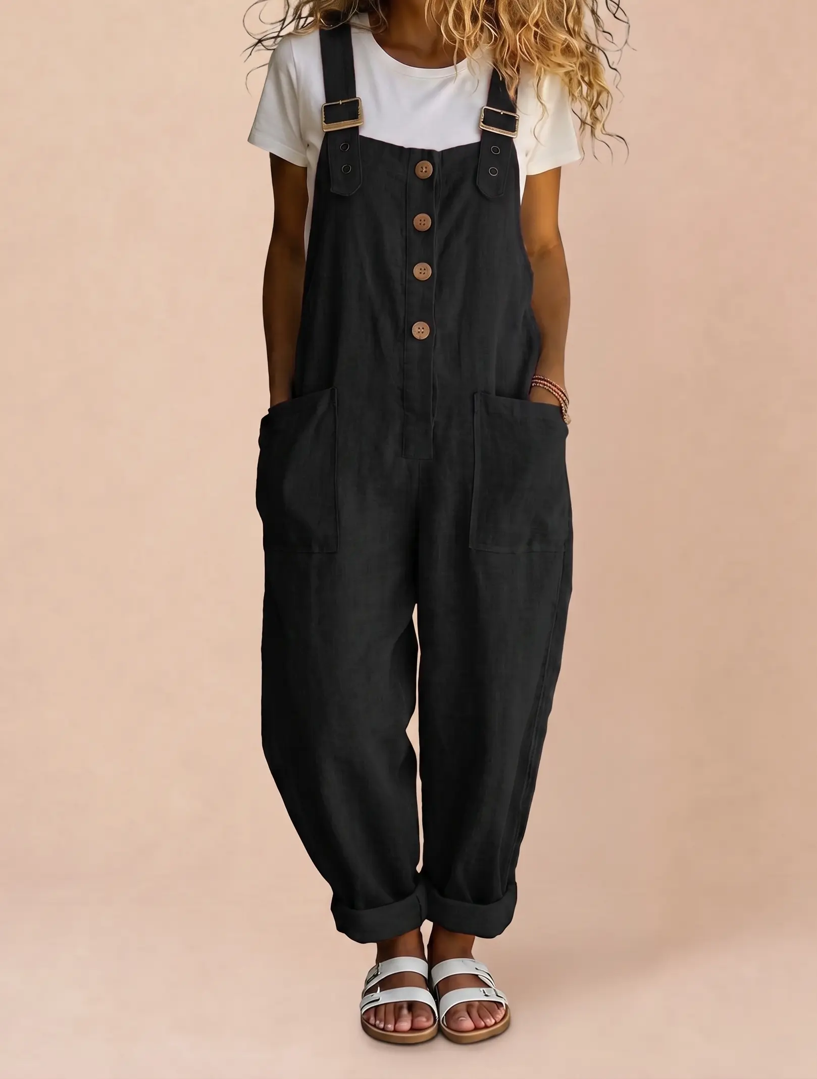 Women's Casual Overalls, Vintage Button-Down Jumpsuit with Adjustable Straps and Front Pockets, Jumpsuits For Women, Overalls For Women