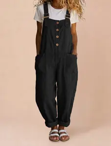 Women's Casual Button Down Overalls Sleeveless Jumpsuit with Front Pockets Vintage Adjustable Strap Dungarees Effortless Everyday Romper