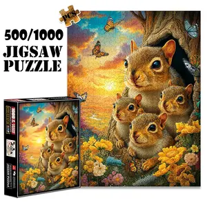 1pc 1000 piece adult puzzle 70x50cm Squirrels and Butterflies in a Scenic Landscape 500 pieces of paper jigsaw puzzle, suitable for adults and families, large-scale DIY puzzle interactive toy games