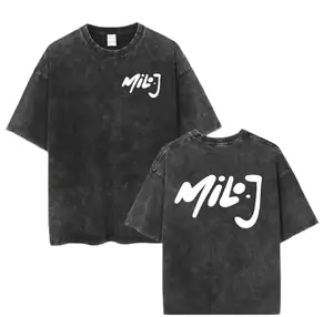 Rapper Milo J Logo Vintage Washed T Shirts Men Clothing Harajuku Hip Hop T-shirt Cotton Short Slevee T-shirts Streetwear