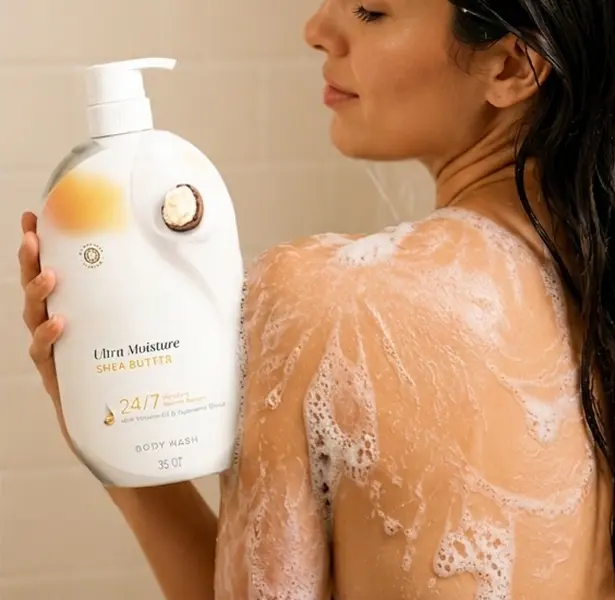 Women's Ultra Moisture Body Wash, 35 fl oz, Hydrating Formula with Vitamin B3 & Hyaluronic Blend, 24/7 Moisture Barrier Care, Shea Butter Scent, Soft Skin for All Skin Types