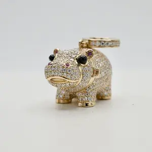 14K Yellow Gold Baby Hippo Locket Pendant