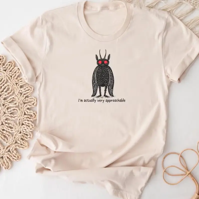 Mothman T-Shirt, Funny Cryptid Graphic Tee, Fantasy Horror Legend Merch, Bigfoot Mythical Creature Gift, Retro Cotton Unisex Streetwear Outfit