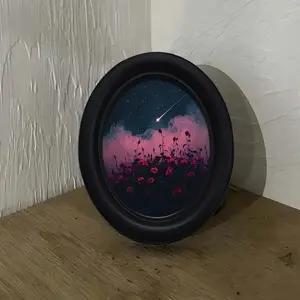 Romantic Rose & Meteor 3D Oval Wooden Framed Picture Frame, Photo Frames, Hand-Printed Photo, Home Living Room Bedroom Wall Decor, Halloween Decoration, Home Decor Accessory
